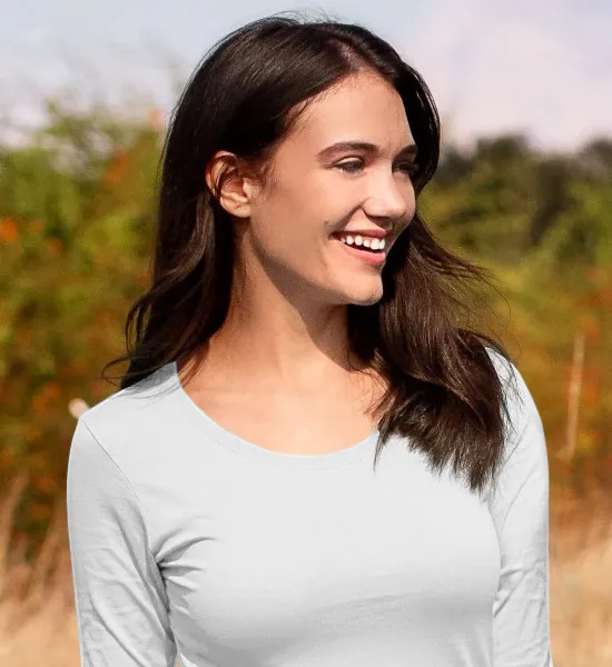 Dames T-shirt met lange mouwen - Diepere ronde halslijn