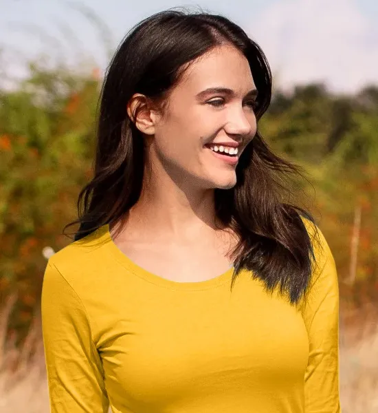 Dames T-shirt met lange mouwen - Diepere ronde halslijn