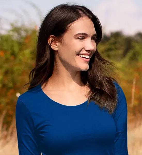 Dames T-shirt met lange mouwen - Diepere ronde halslijn