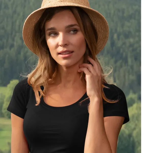 Dames T-shirt met decoratieve stiksels - Diepe ronde halslijn