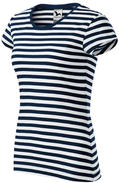 Marineblauw dames T-shirt - Dames katoenen gestreept T-shirt