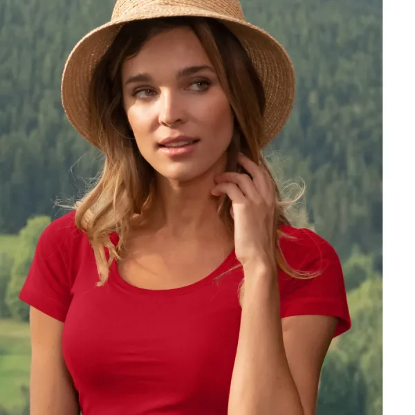 Dames T-shirt met decoratieve stiksels - Diepe ronde halslijn